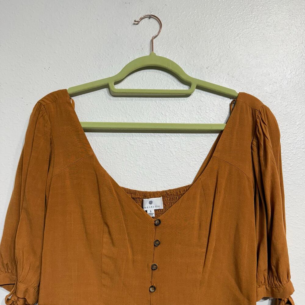 Socialite Terracotta Puff Sleeve Crop Blouse Sz S - Picture 3 of 9